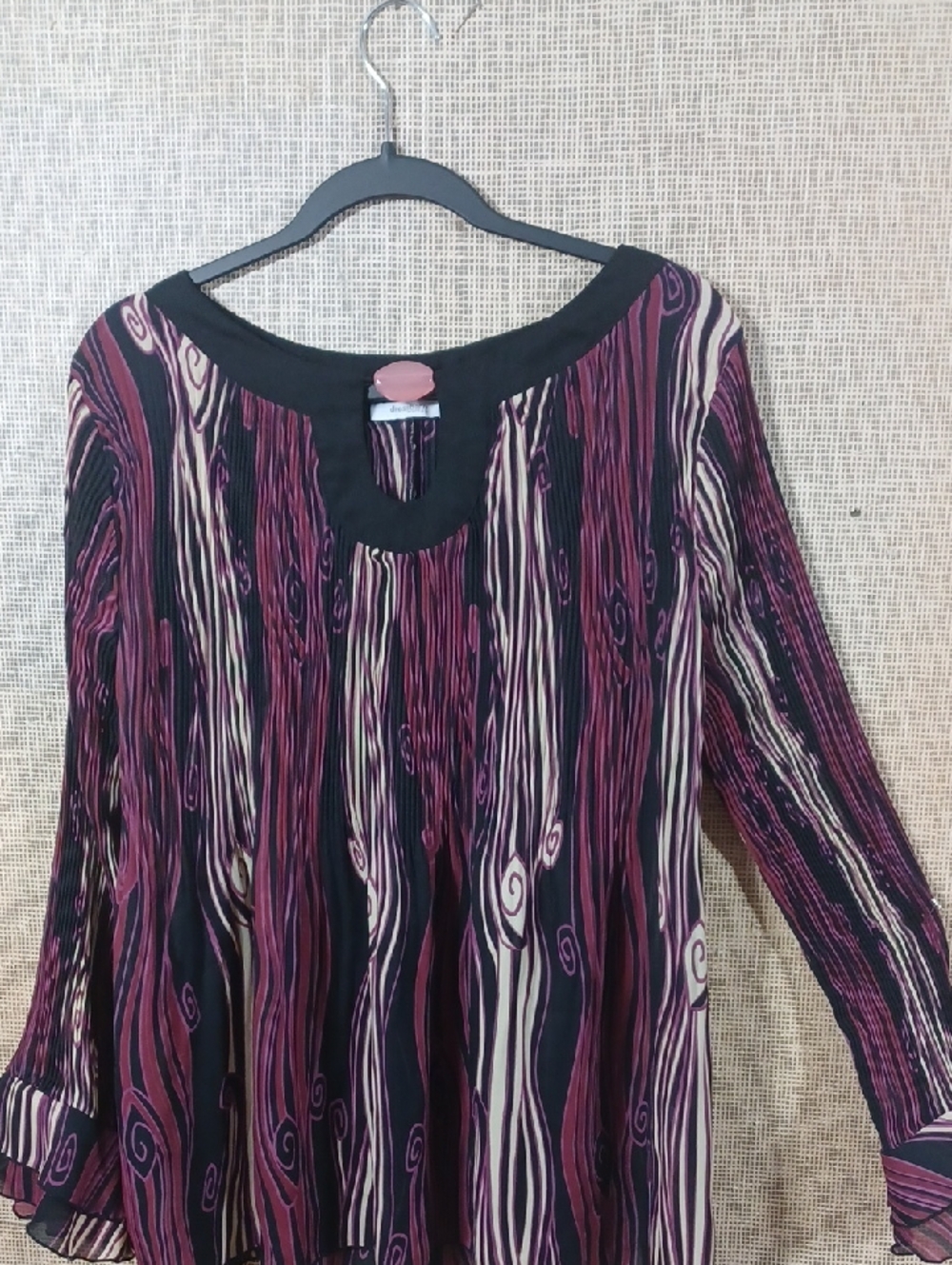 Dressbarn Women Striped Purple & Black Tunic Top